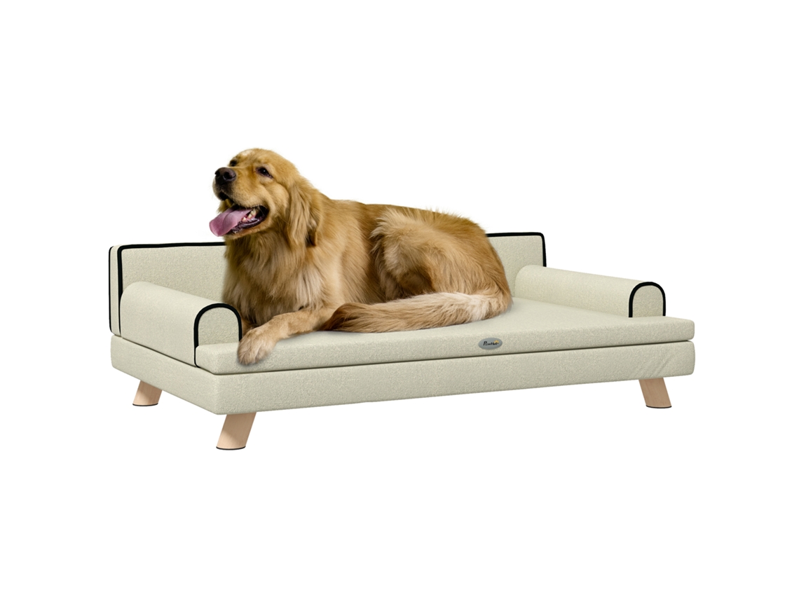 Sofá Cachorro com Estilo Escandinavo, Almofada Macia, Pernas de Madeira Maciça, 100 X 62 X 32 Cm Bege S/MARCA