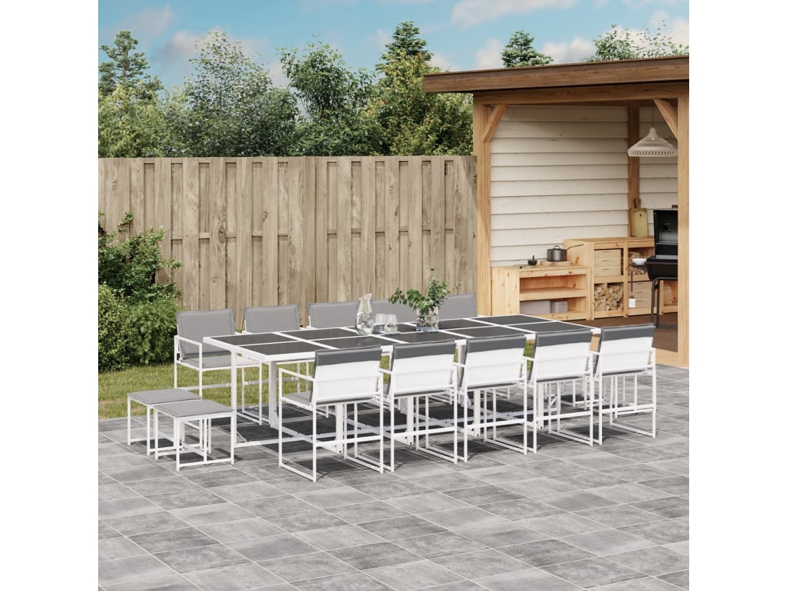 Vidaxl 15 Pcs Conj. De Jantar P/ Jardim C/ Almofadões Textilene Branco