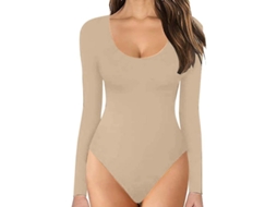Bodycon Bodysuit Feminino Com Manga Longa E Fecho De Botões - Versátil Para Qualquer Ocasião Khaki