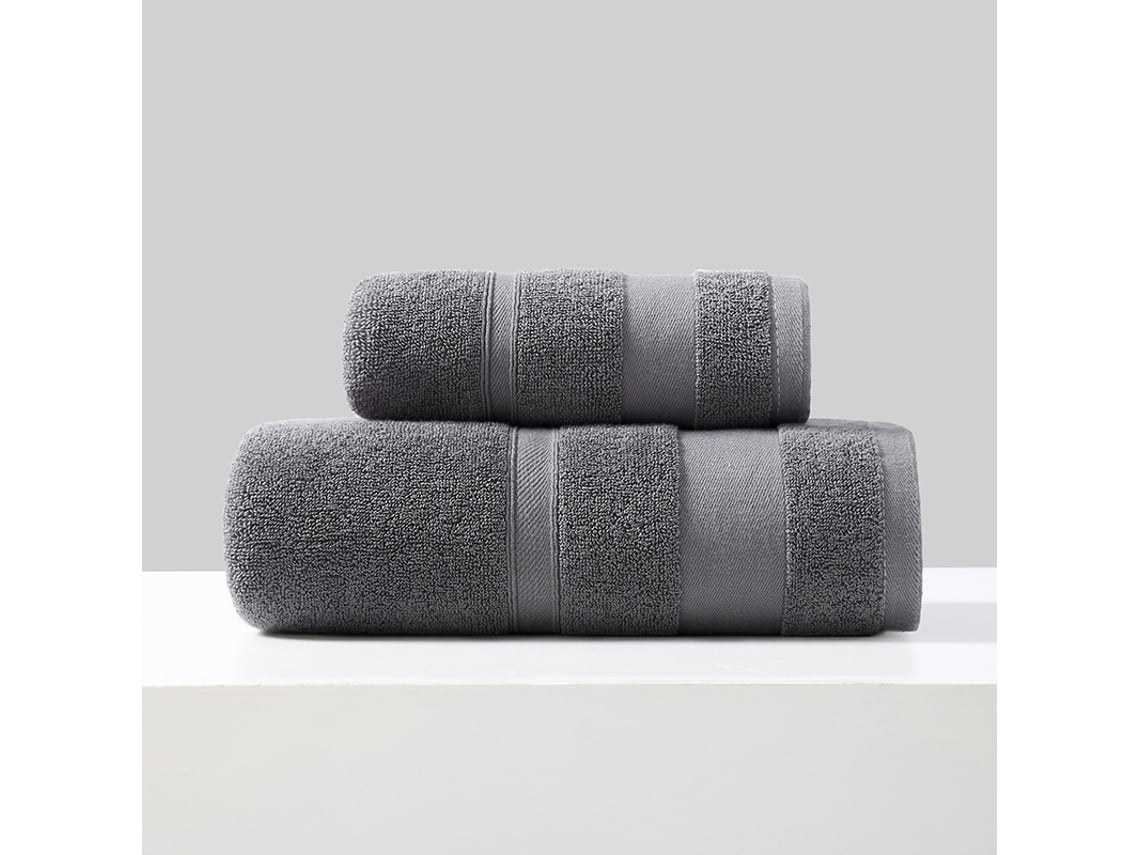 Pacote com 2 Toalhas de Puro Algodão, Macias e Absorventes Cinza Escuro/34x74cm/70x140cm AQUAFORGE