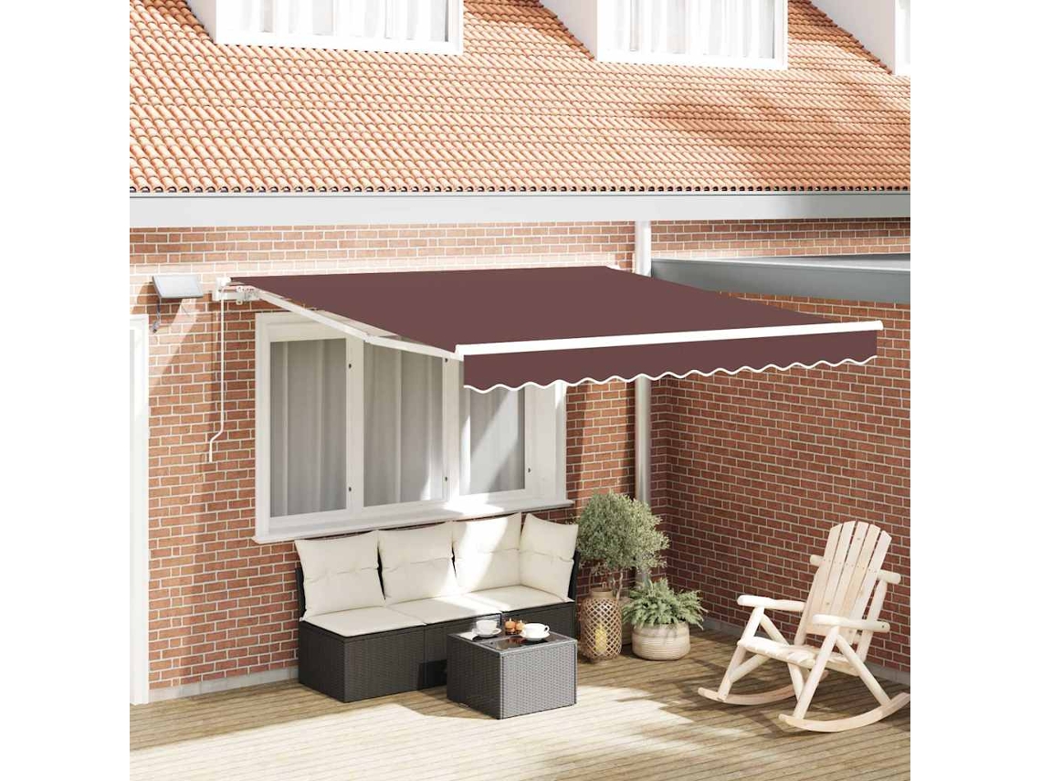 Vidaxl Toldo Retrátil Manual Com Luzes Led 300x250 Cm Castanho