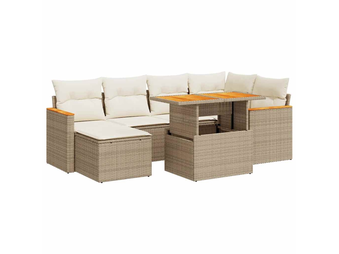 Conjunto de 7 Sofás Jardim com Almofadões Vime Pe/acácia Bege MAISON EXCLUSIVE (7 pcs)