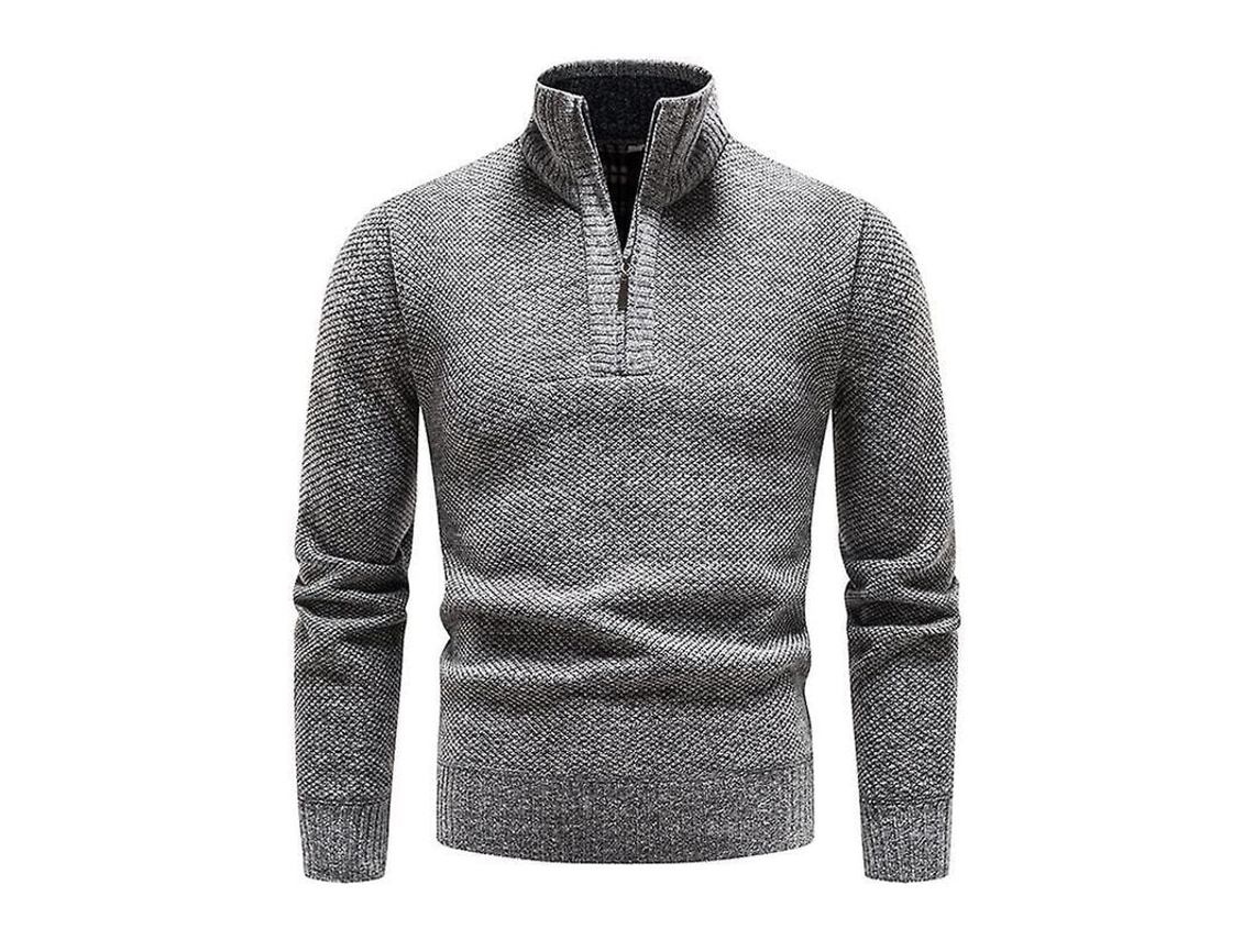Jersey de ponto S/MARCA para homem, cremallera, gola mock, manga longa, casual