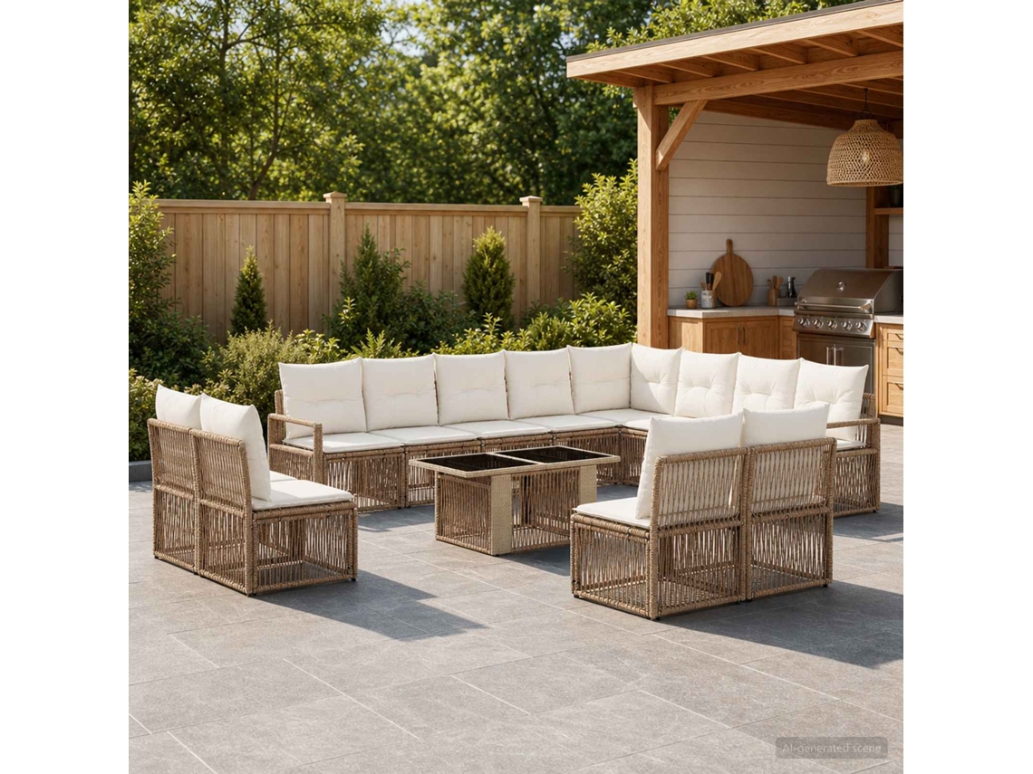 Vidaxl Conjunto De Sofá De Jardim 13 Unid. Bege E Branco Creme Vime Pe