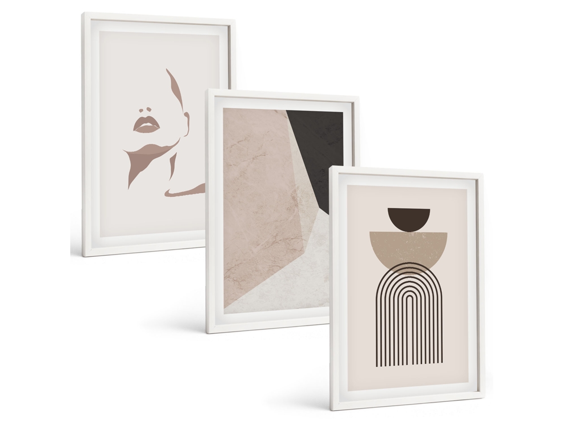 Galeria De Pinturas Murais Formas Abstratas De Rosto Moldura Branca Quadros Para O Escritório Espelharte (3 Piezas De 40x60 Cm)