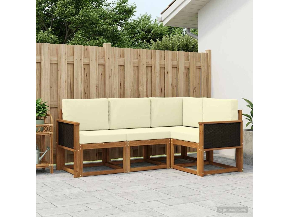 Vidaxl Conjunto De Sofás Para Exterior 4 Unid. Natural E Creme