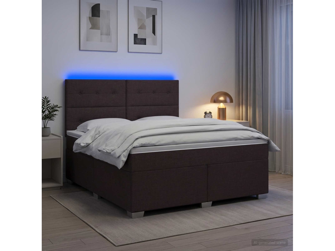 Vidaxl Cama Box Spring Com Colchão Marrom Escuro 140 X 200 Cm Tecido