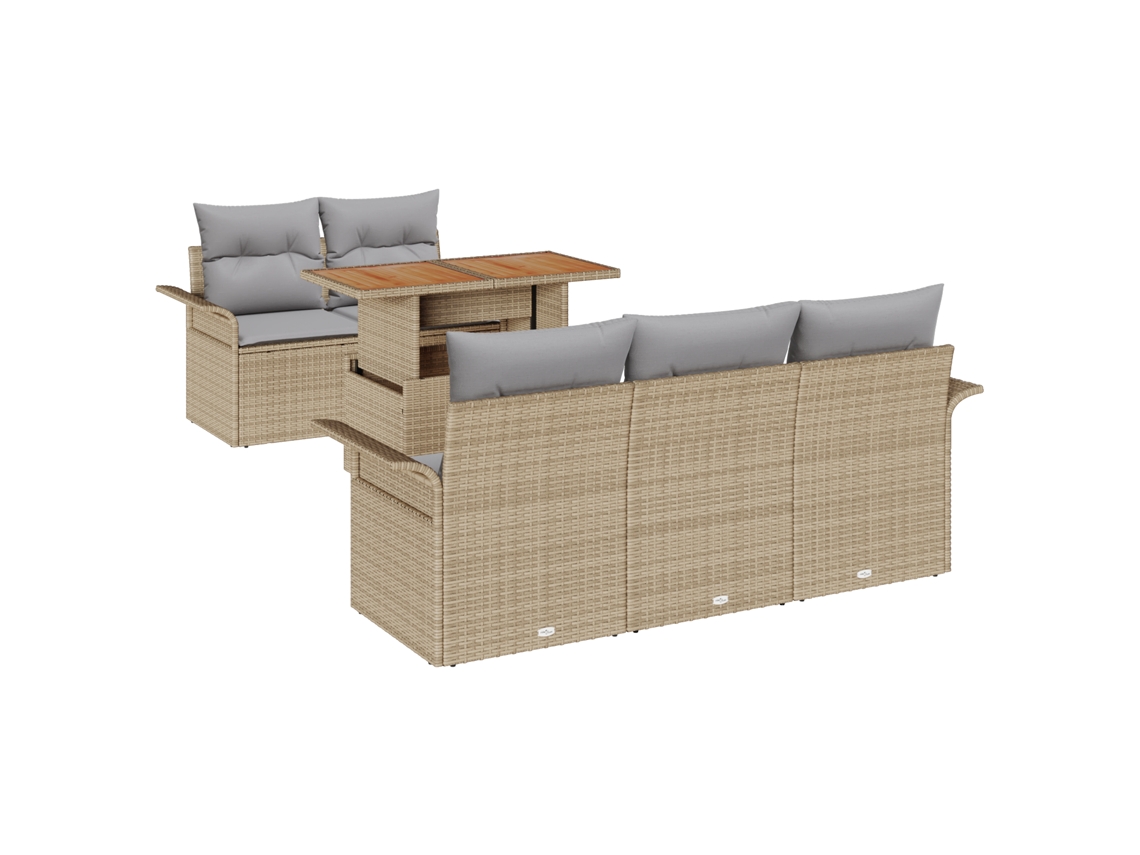 Conjunto 6 Conjunto De Assentos Para Exterior Vidaxl Bege Vime Pe (100 X 55 X 73 Cm)