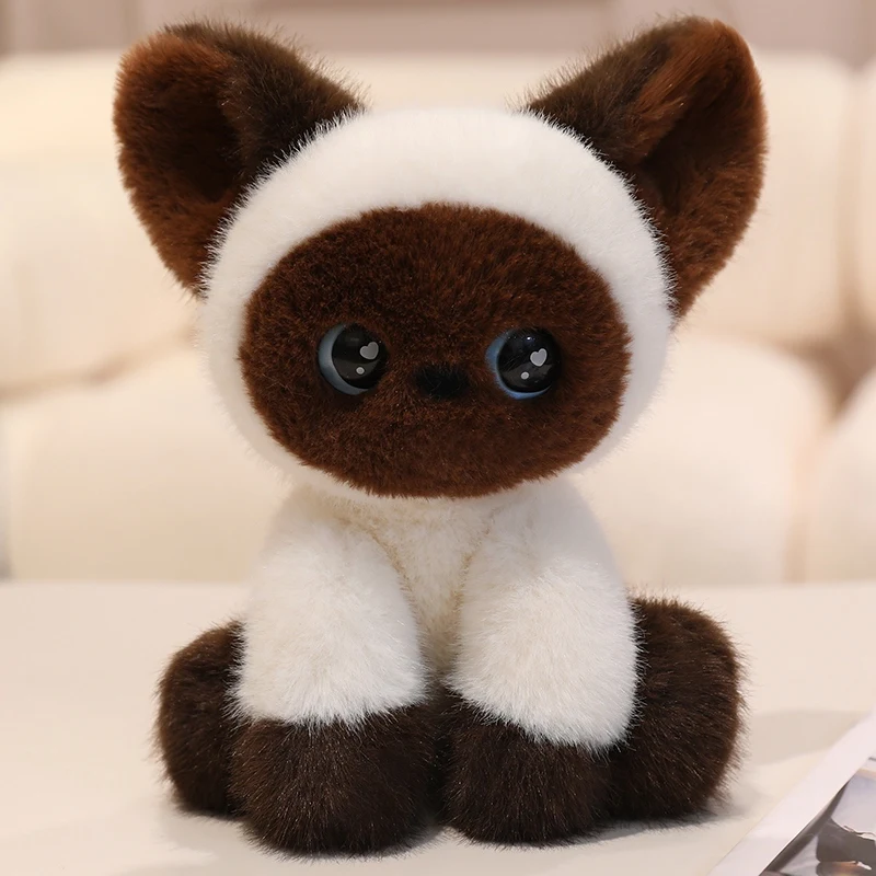 Super Fofo Gato Devon Siamês Sentado de Pelúcia, Brinquedo Decorativo para Casa e Escritório MDUG (gato Siamês Marrom 24cm)