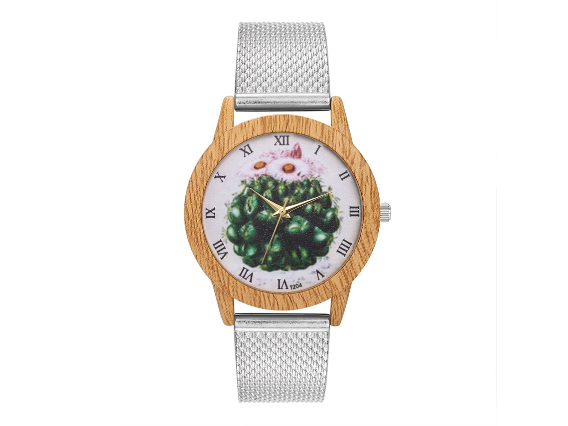 Relógio de quartzo unissex com pulseira de silicone e design de uvas, cor prata romana.