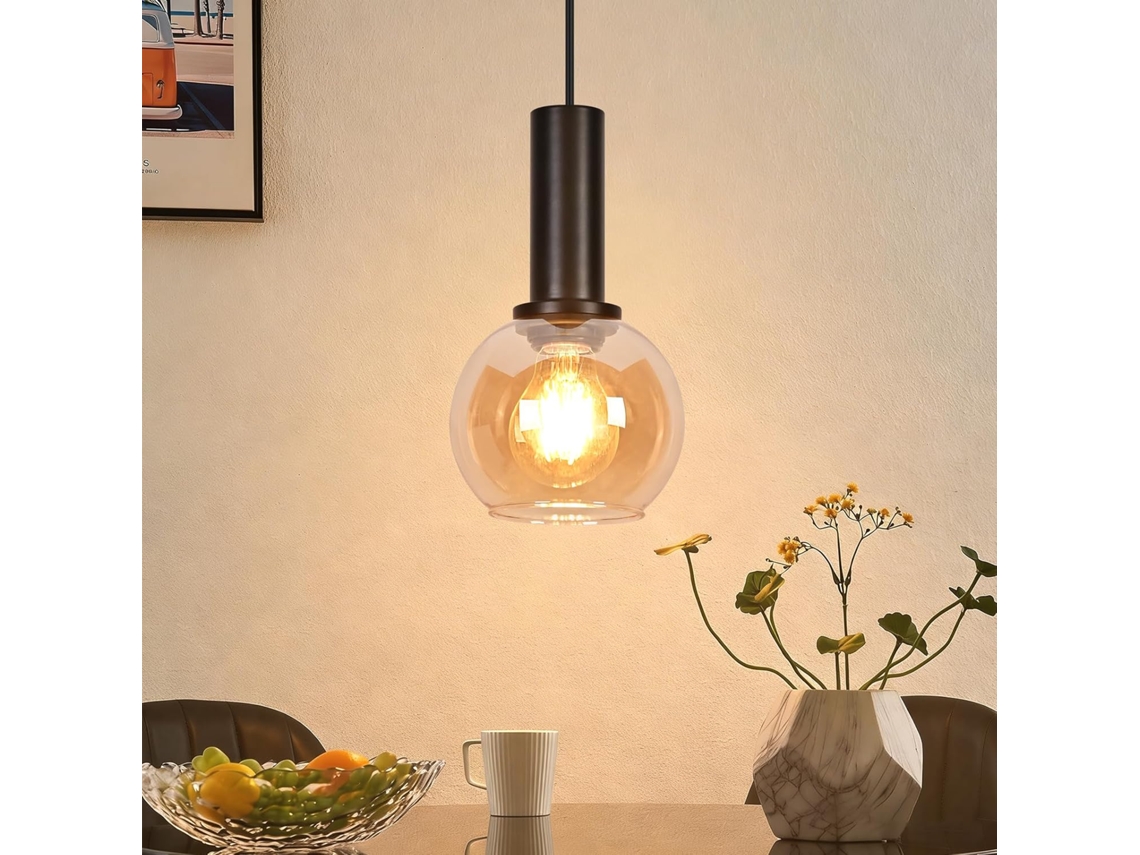 Candeeiro De Suspensão Vintage De Vidro , 1 Lâmpada E27, Lustre Retro, Altura Ajustável Para Mesa De Jantar E Quarto (lâmpada Não Incluída).