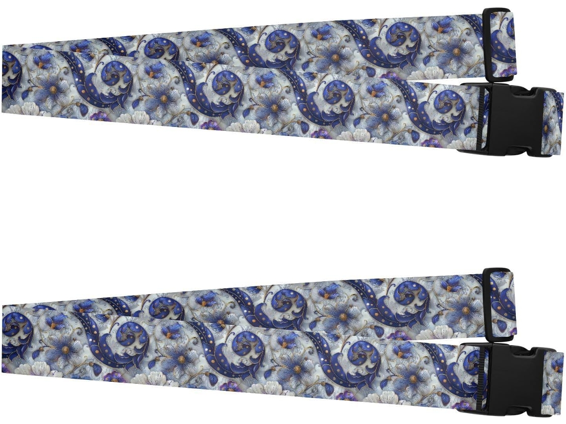 Conjunto De 2 Cintas Bagagem Vintage Boêmias Com Flores 3d, Roxas E Azuis, Resistentes E Ajustáveis, Acessórios De