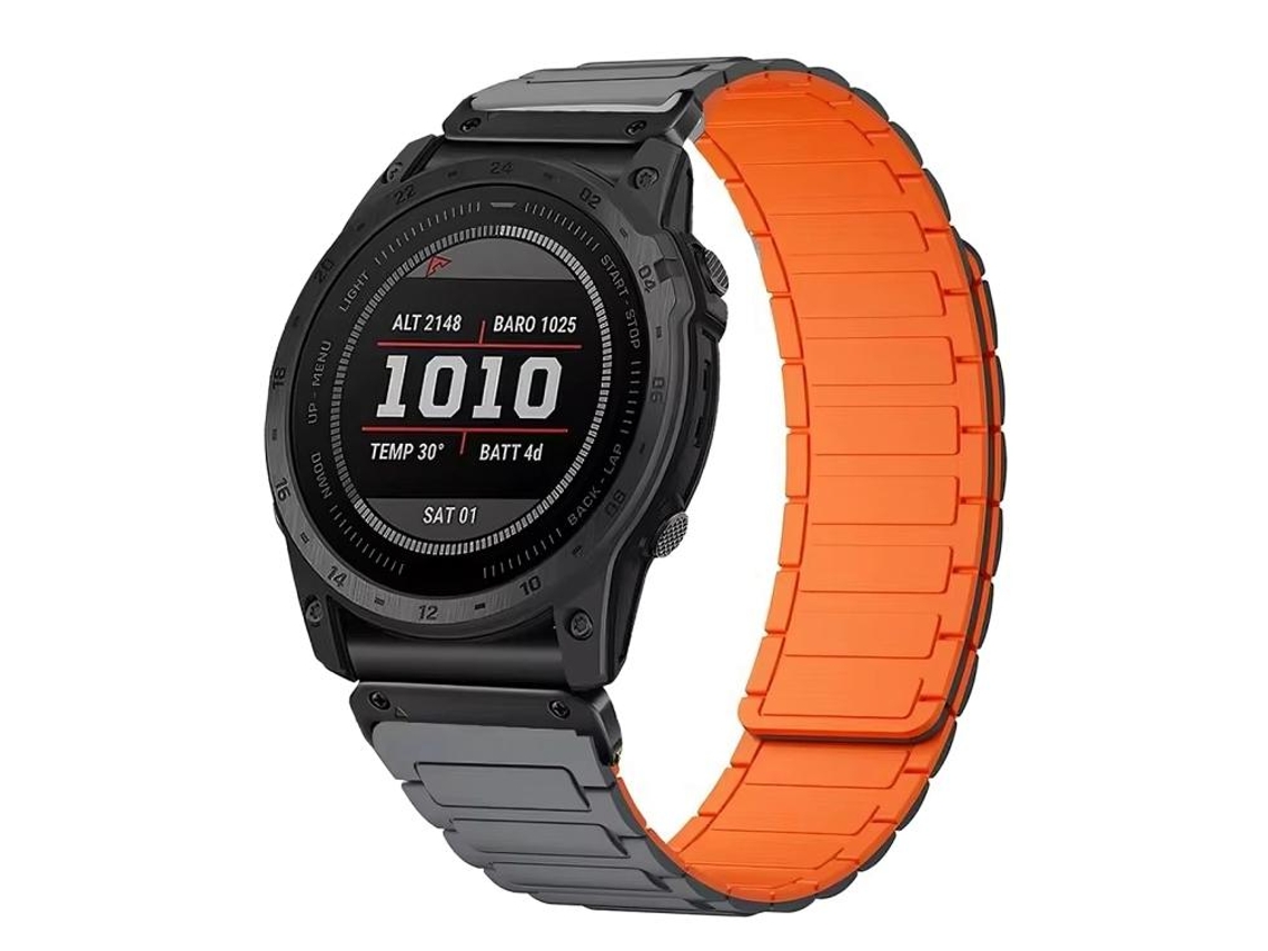 Bracelete para Garmin Silicone Magnético Três Contas Conector Cinza, Laranja e Preto XIAOMOYU (26mm)