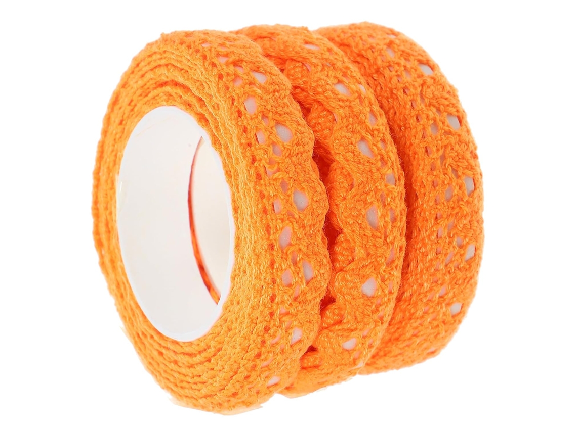 Fitas De Renda De Algodão Laranja Autoadesivas, 3 Rolos Fáceis De Usar