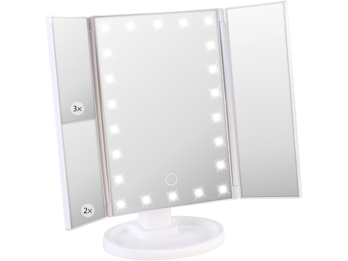 Espelho Cosmético Espelho De Maquiagem Dobrável Com Iluminação Led, Ampliação De 3x/2x/1x, Branco ( Gokoco