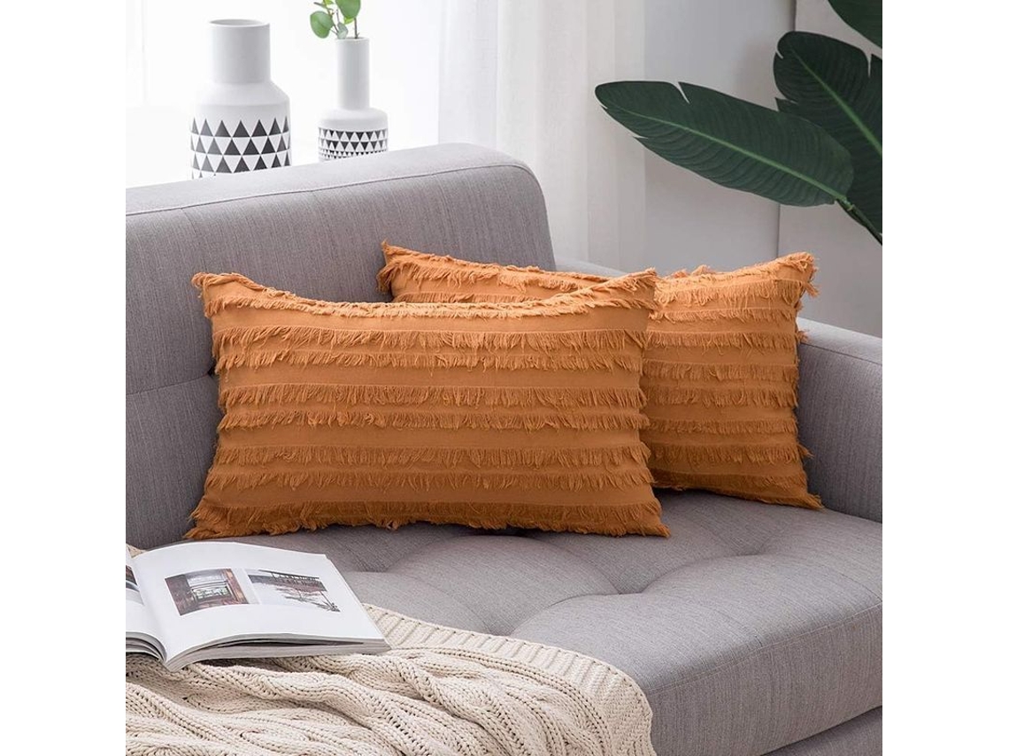 2026 2 Capas de Travesseiro Decorativas Boho Linho Estampado Jacquard Laranja 12x20 Polegadas para Sofá Sala Quarto