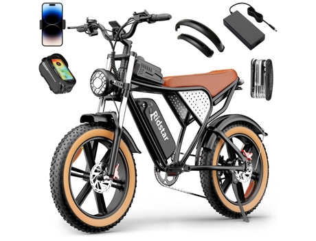 Bicicleta Elétrica 2040 Pneus Para Todos Os Terrenos Motor 1500w Bateria Removível 48v20ah Autonomia 80 120km Shimano 7 Velocidades Laranja Ridstar