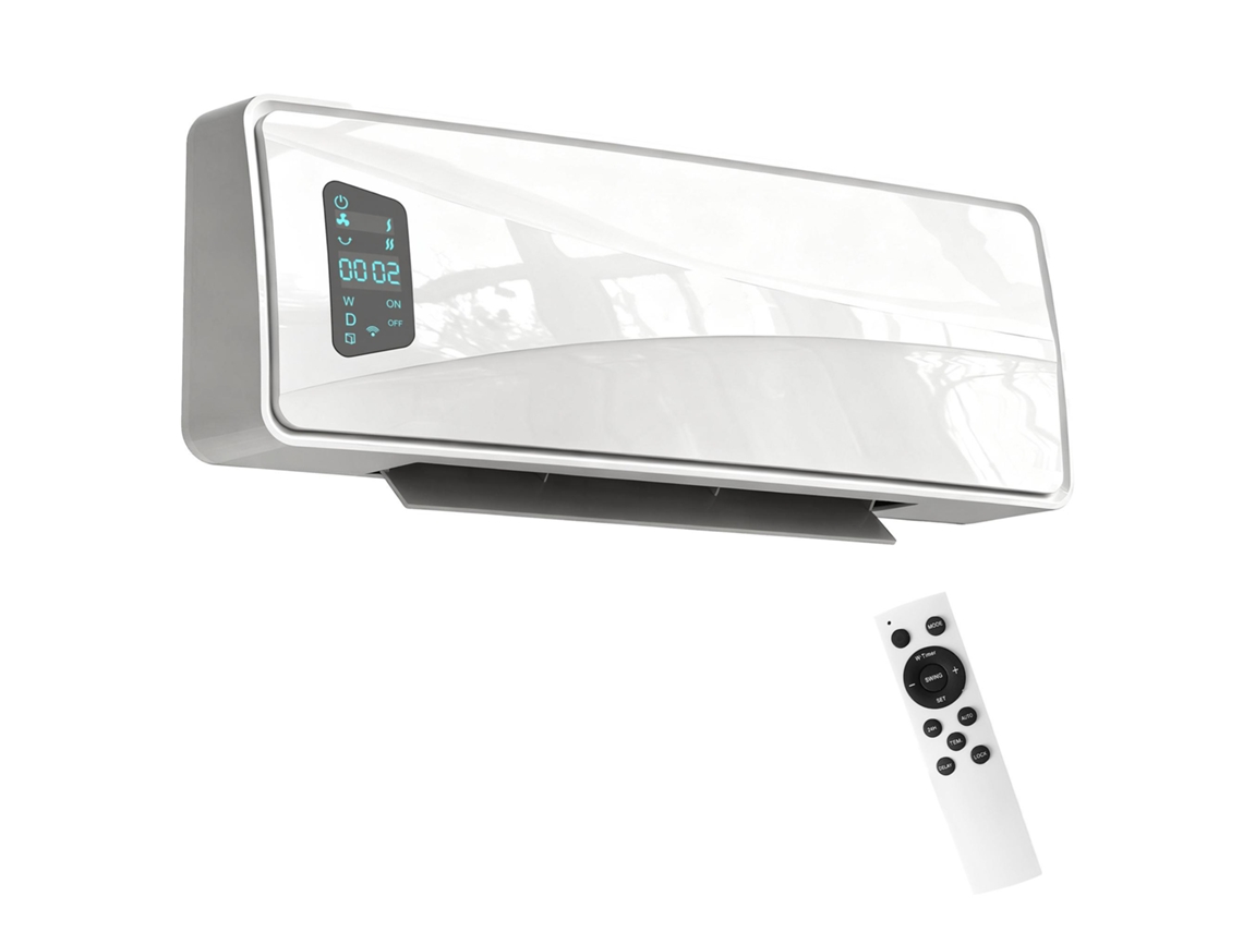 2000w Wall-mounted Ceramic Heater With 3 Modes. Adjustable Temperature. Timer. Remote Control. White