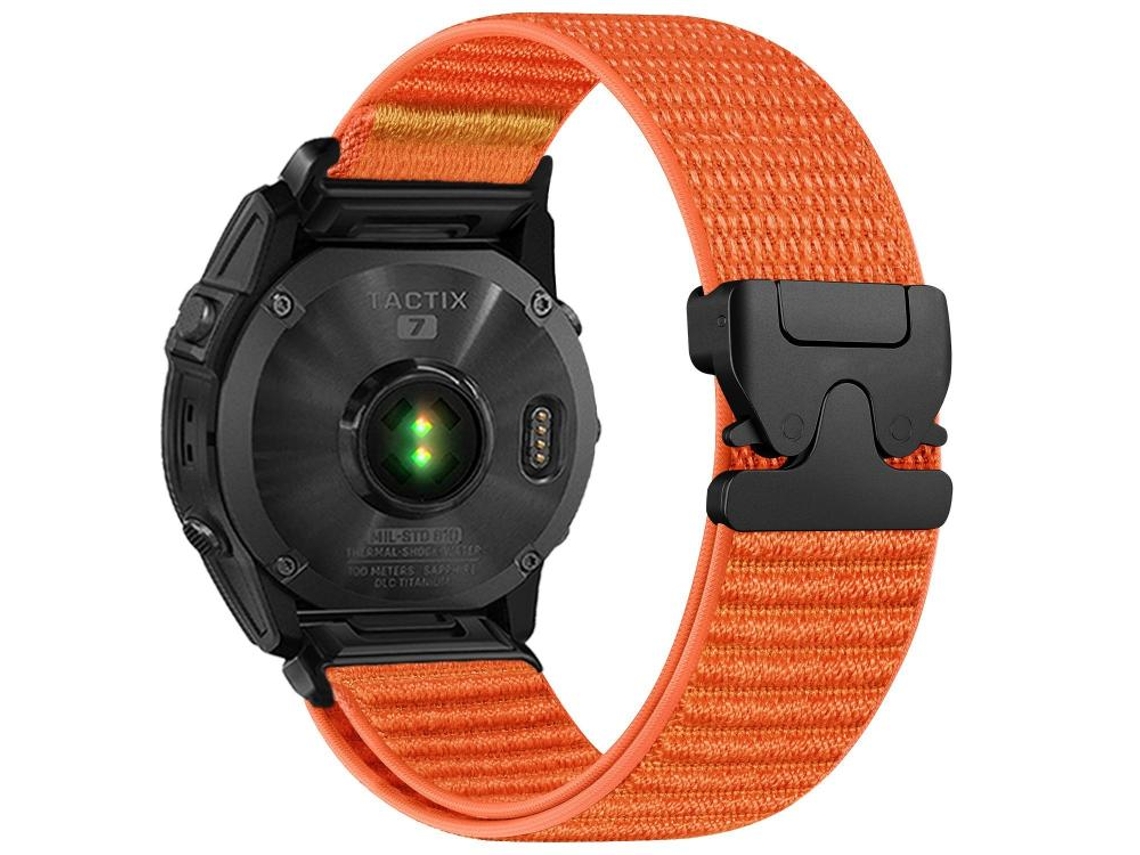 Bracelete Para Garmin (20mm) - Nylon Trançado - Estampa De Montanha - Fivela De Paraquedas - Ponteiras De Metal Laranja