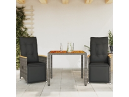 Vidaxl 3 Pcs Conjunto Bistrô De Jardim C/ Almofadões Vime Pe Cinza