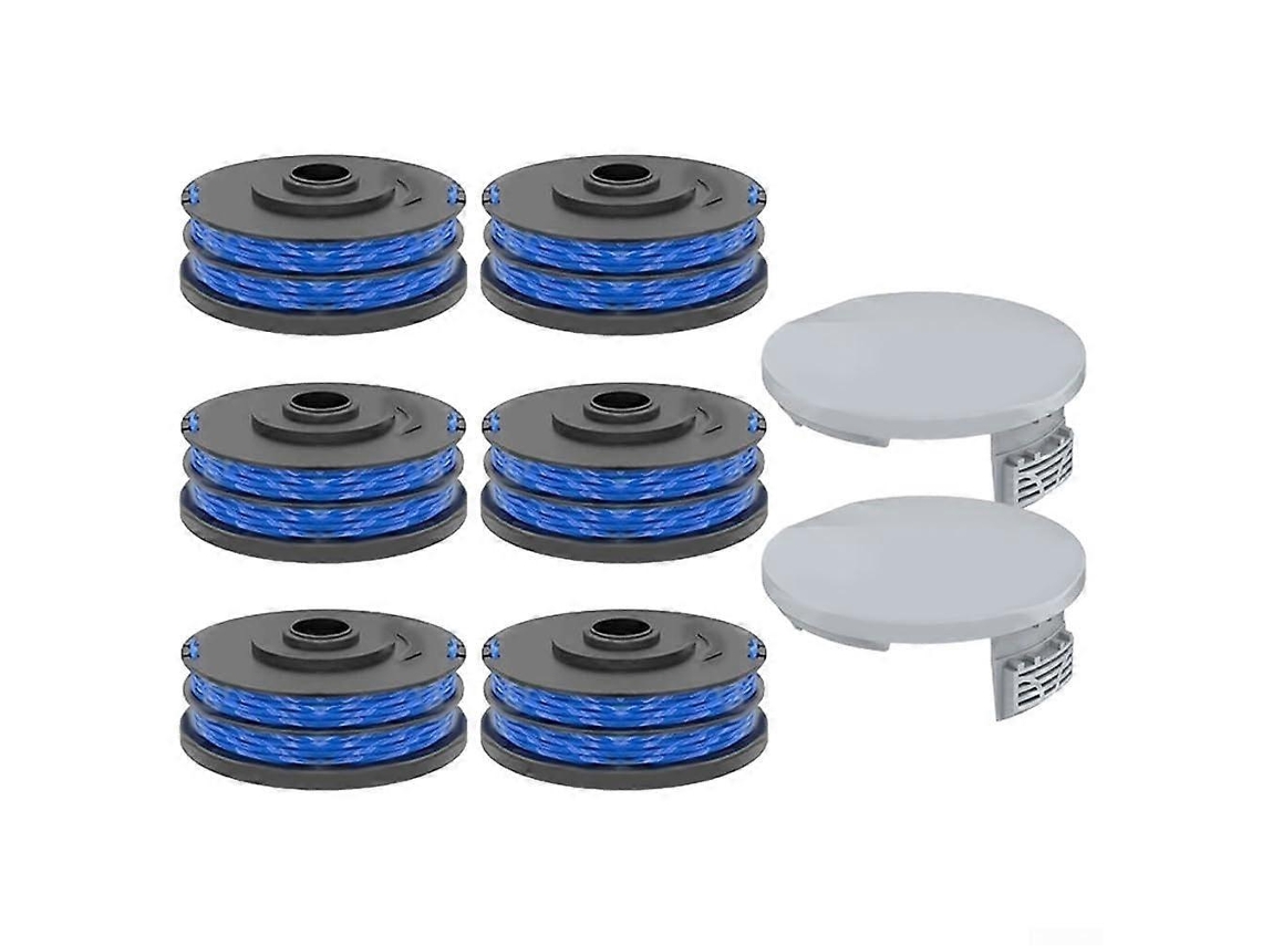 2 Tampas De Carretel Rac122 E 6 Carretéis Rac123 Para Cortadores De Grama Ryobi Rlt6030, Rlt5127, Rlt5027, Rlt4125 E Rlt4027