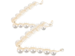 Conjunto de 2 presilhas de cabelo em formato de banana com contas de plástico branco e seguro.