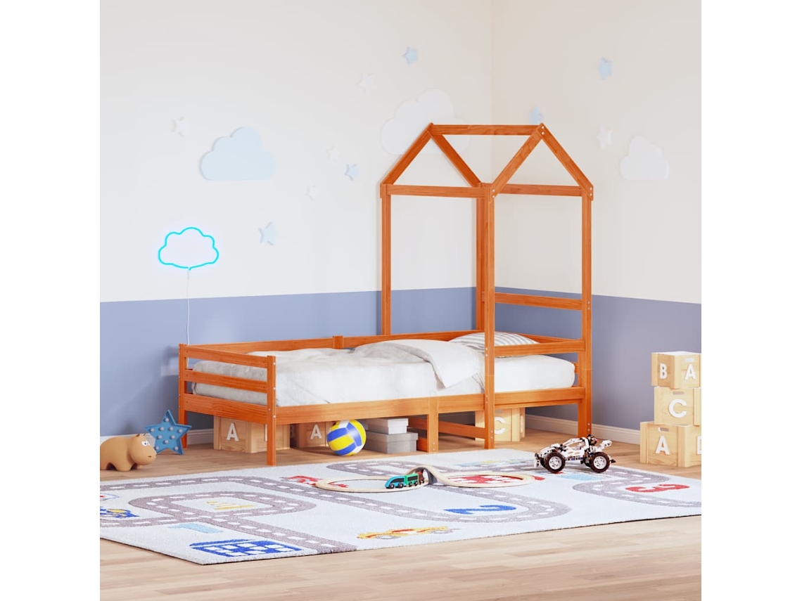 Vidaxl Telhado Cama Infantil 118x70x176,5 Cm Pinho Maciço Castanho-mel
