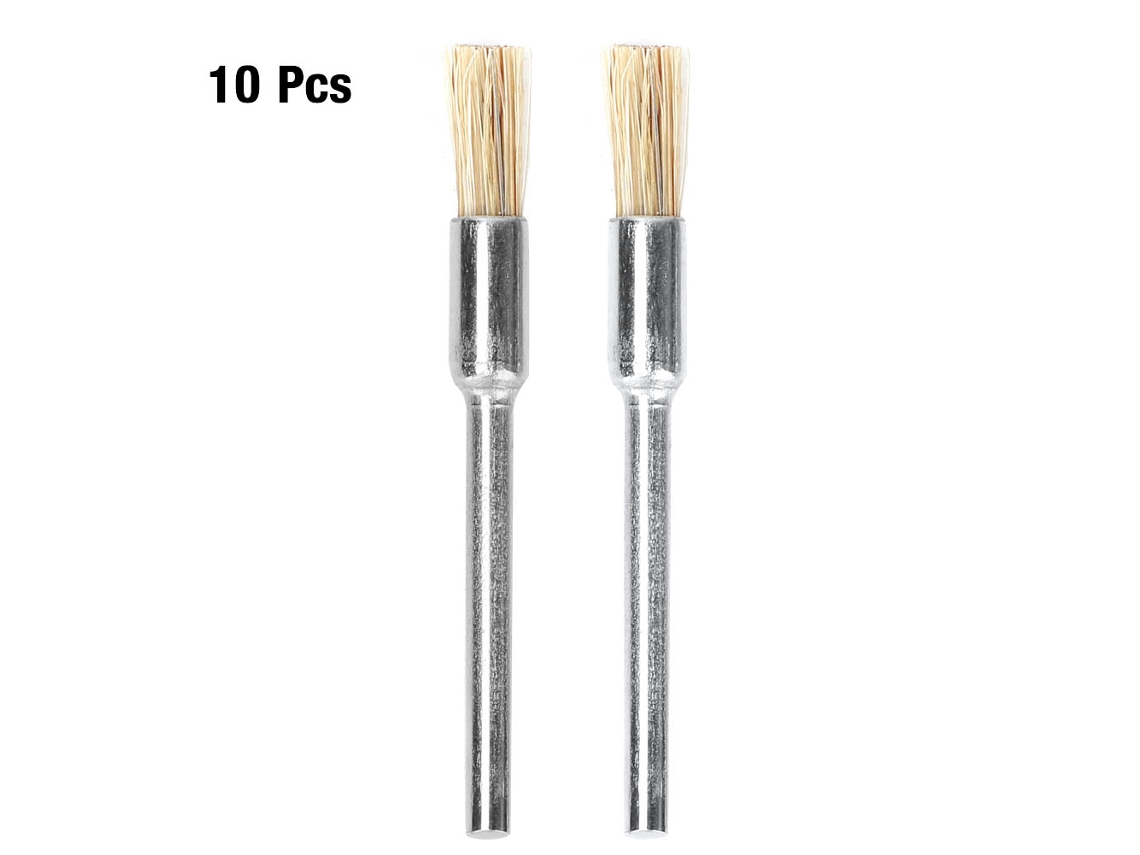 Conjunto de 10 vassouras de cerdas Porco Branco com cabo de metal para polimento, remoção de ferrugem e esmaltação, acessórios 3*5mm