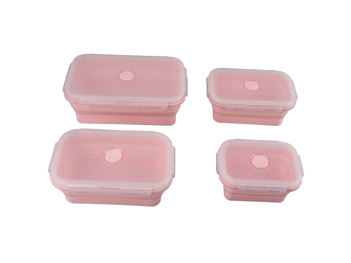 Peças De Recipiente De Silicone Para Alimentos, Lancheira Dobrável Portátil Para Homens E Mulheres, Rosa Aquaforge