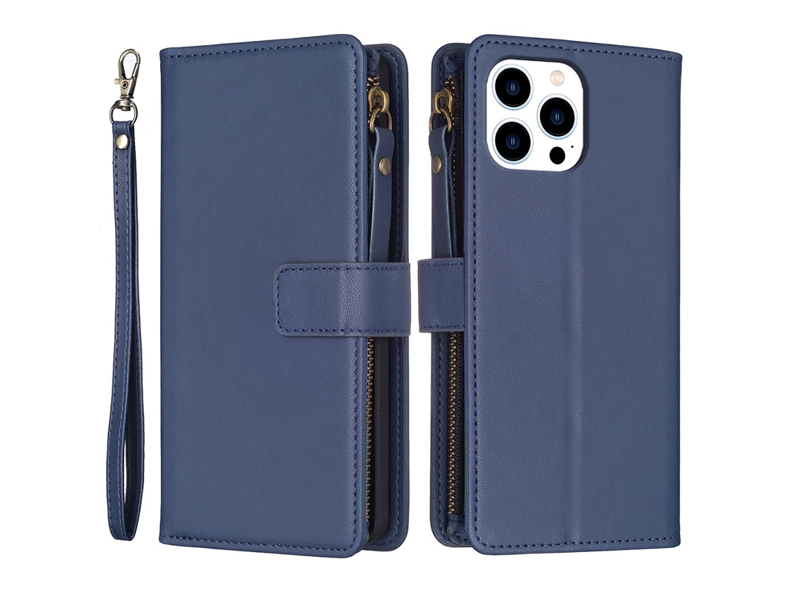 Capa Em Couro Pu, Para Apple Iphone 16 Pro Max Azul