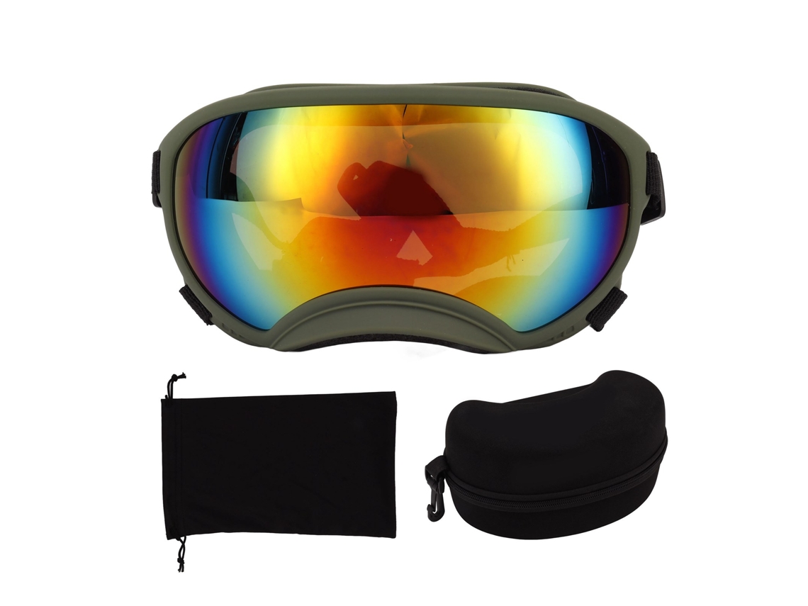 Óculos de Sol para Cães Windproof UV com Correia Ajustável Moldura Verde Lentes Vermelhas
