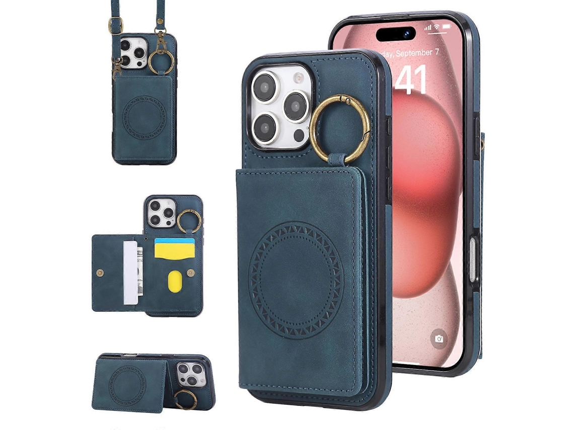 Capa De Celular Com Fivela Magnética Para Carro E Cartão Com Cordão