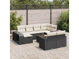 Vidaxl 11 Pcs Conjunto Sofás De Jardim C/ Almofadões Vime Pe Preto