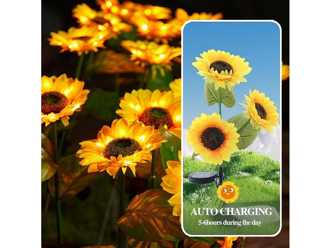 Luminária Solar de Jardim em Formato de Girassol, 78 Cm AQUAFORGE