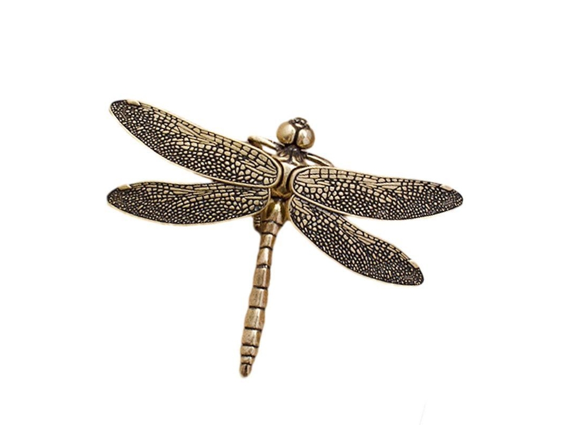 Escultura De Libélula Em Latão Miniatura Decoração Moderna Para Sala De Chá Escritório Prato De Chá Presente 95mmx67mm Oro Y Negro