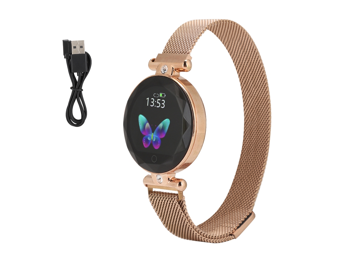 Pulseira Inteligente Novo Modelo S886 Feminino Dourado À prova d'água EOOCOO (monitoramento de fitness e saúde, tela colorida redonda completa)
