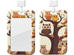 Porta Crachá Vertical Com Design Da Árvore Genealógica Coruja Marrom, Com Cordão, Revestimento Plástico Impermeável, Suporte