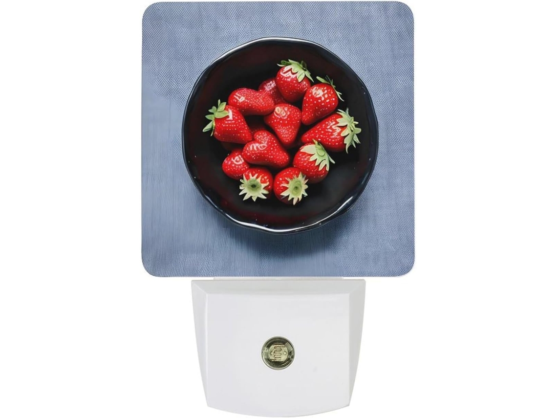 Luminária Noturna De Parede Com Plugue, Em Formato De Morango, Com Sensor Crepuscular, Luz Led Branca Quente, Lâmpada De