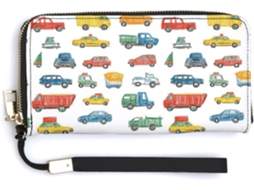 Carteira feminina de couro com estampa de carros e zíper S/MARCA