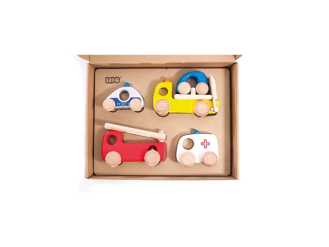 Conjunto De Brinquedos De Veículos De Serviço De Emergência De Madeira Bajo