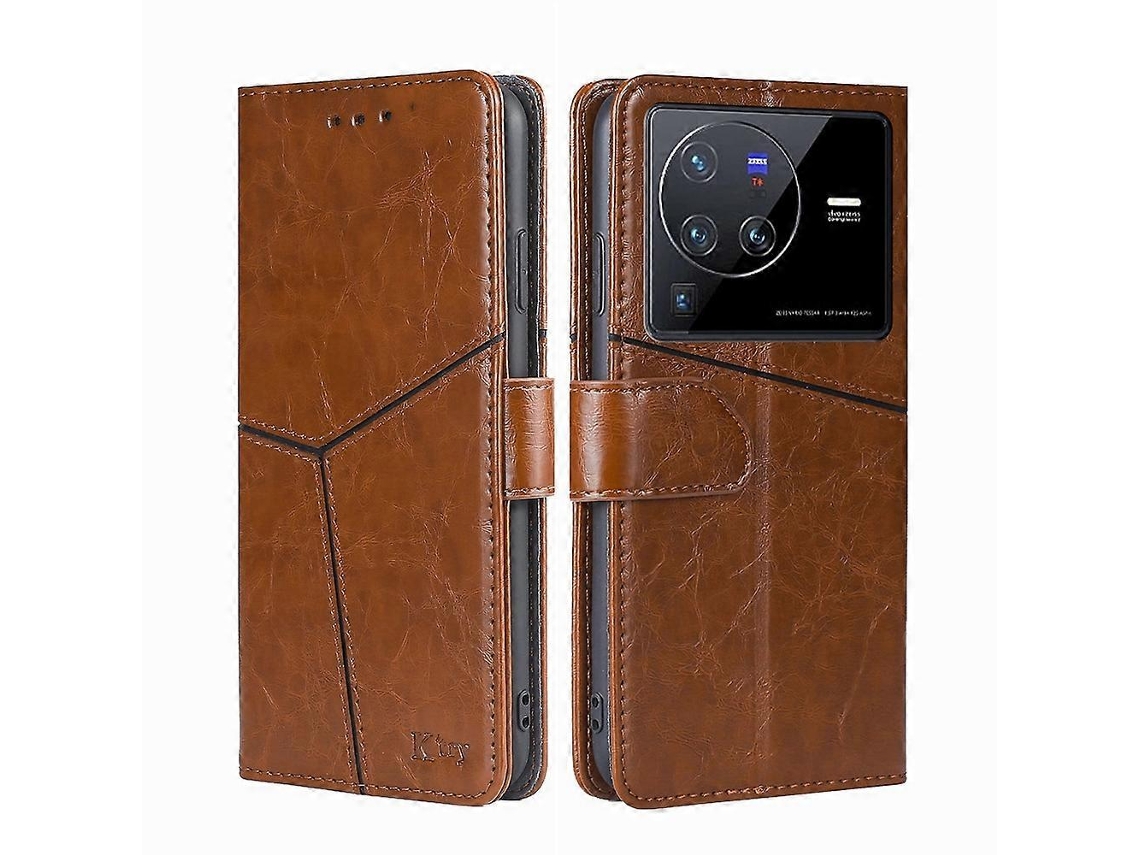 Capa De Couro Flip Horizontal Com Costura Geométrica Para Vivo X80 Pro