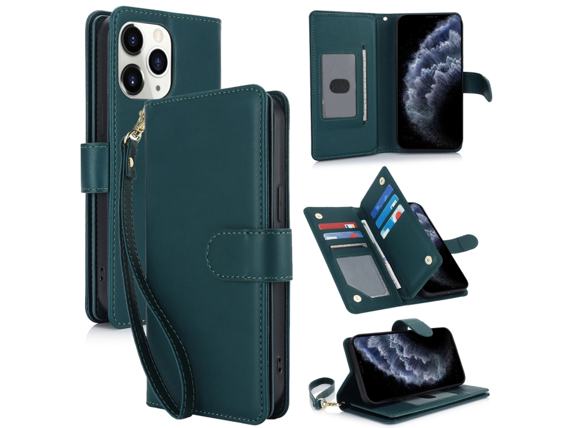 Capa Carteira De Couro Para Iphone 11 Pro Max - Com Rfid - Para Vários Cartões