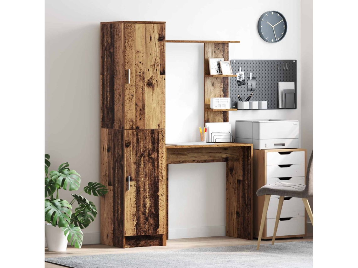 Vidaxl Mesa Com Prateleira Com Armazenamento 2 Unid. Madeira Antiga