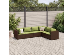 Conjunto 6 Peças Lounge Jardim C/ Almofadões 6 Peças Vime Pe Marrom Dkd Home Decor