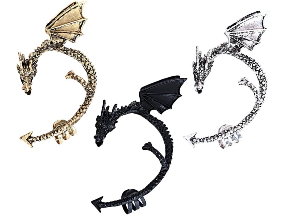 De 3 Brincos De Metal Com Dragão Estilo Gótico Punk Para Mulheres.