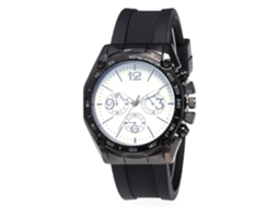 Relógio de quartzo casual masculino e feminino com pulseira de silicone e mostrador preto e branco.
