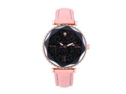 Relógio de quartzo unissex com mostrador redondo, elegante e casual, rosa.