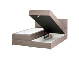 Cama de Casal BELIANI Baronet de Tecido Taupe 160x200