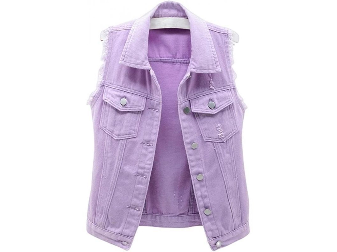 Rebe-chaleco Jeans Curto Para Mulher Sem Mangas Com Botões Casual Marca Uut Xx-grande Morado