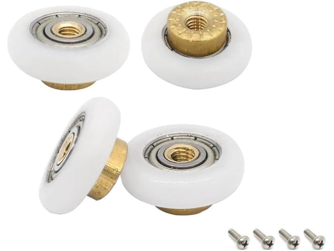 Conjunto De 4 Roletes Para Portas Chuveiro Vidro Com Núcleo Latão E Ro